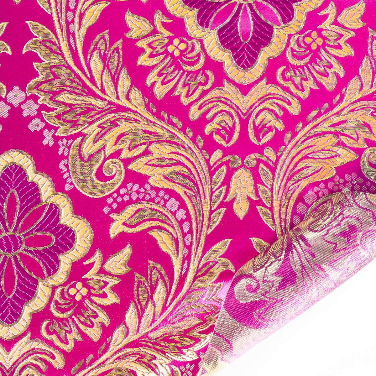 Fuchsia Gold Floral Metallic Brocade Fabric – Elegant Damask