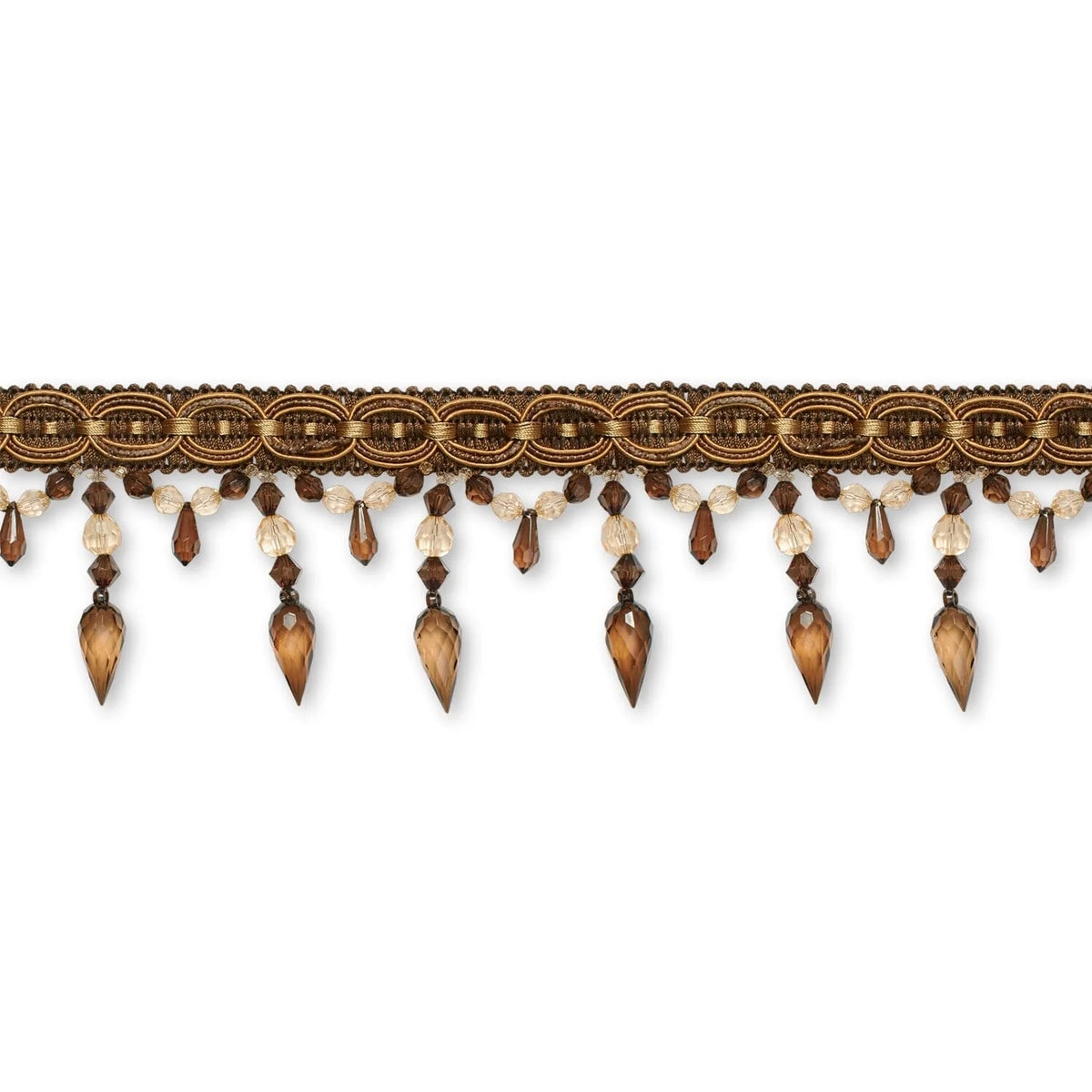 Aurion—Tassel Fringe—Ribbon 1"Inches—Brown Color—Length 1.25 Inches—Width: 4.5 inche—Sold by the Yard