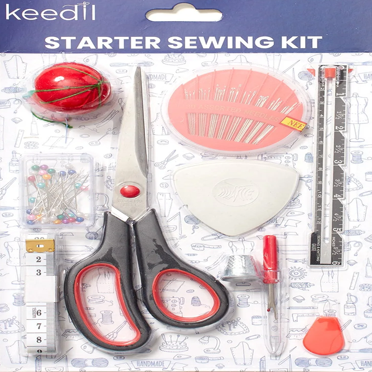SILKEN SEWING KIT WITH SCISSORS, CHALK, PINS & MEASURING TAPE