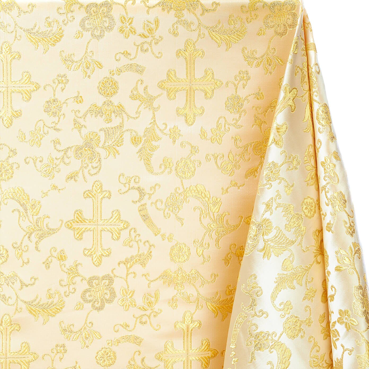 Fabric for Altars—Ivory & Gold Cross Brocade Material—40% Nylon, 34% Polyester, 26%—58"-Inche Wide—Sold by the Yard