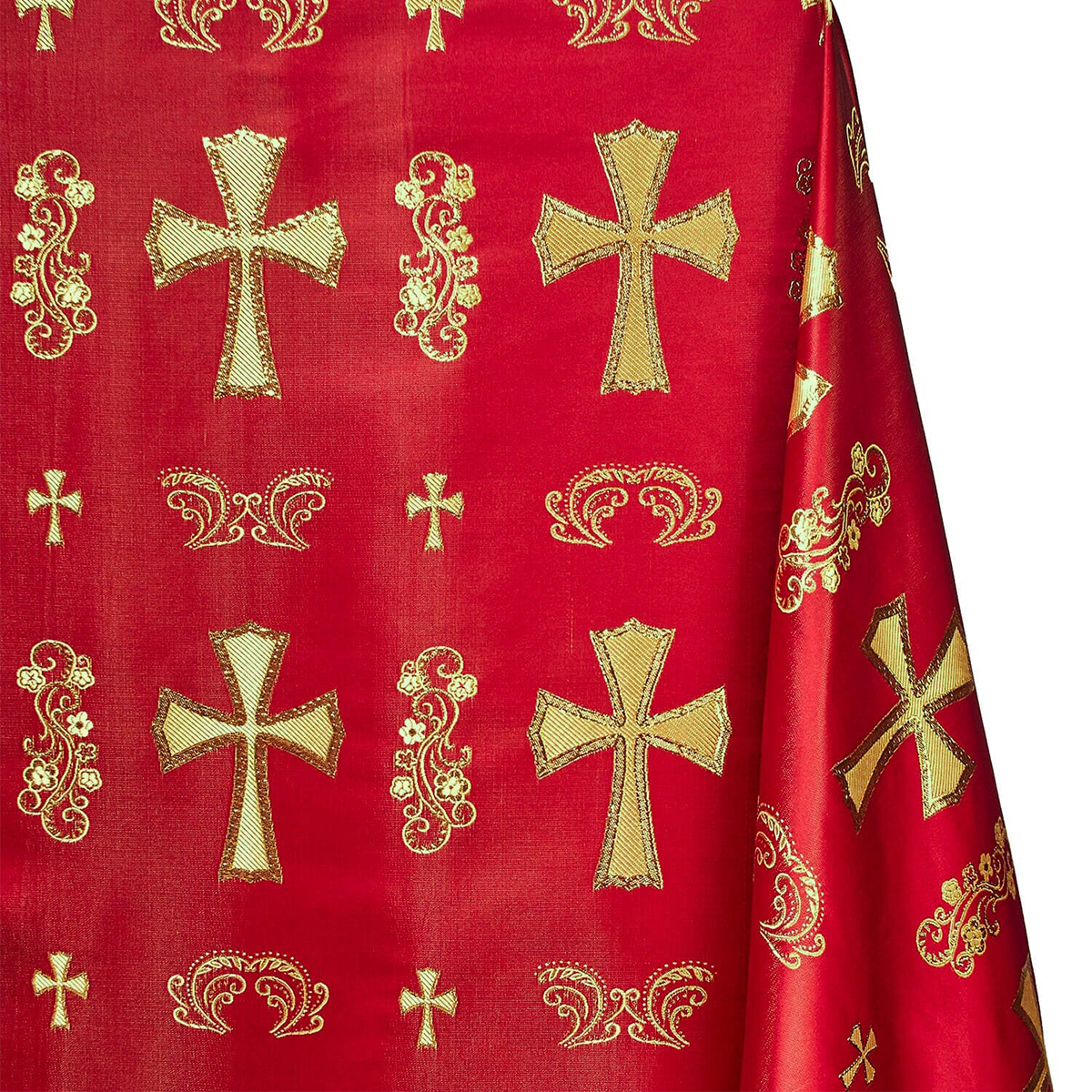 Ecclesiastical Religious—Robe Fabric—Burgundy  Gold—Cross Brocade—58"Inche Wide —Availableby the Yard— Nationwide Shipping