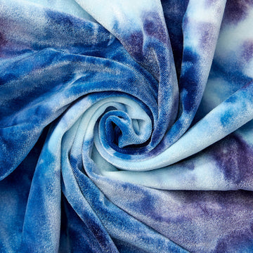Blue-Purple Tie Dye Stretch Velvet Material—90% Polyester, 10% Spandex— Sold by the Yard— 58/60 inches