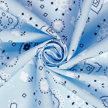 Blue Paisley Print Bandana Material-58-60-Inches-Wide Fabric-Sold-By-The-Yard-180-gsm