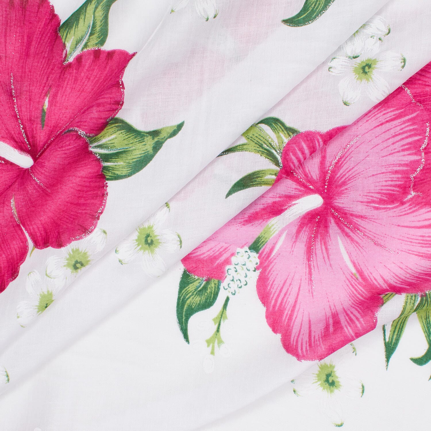 Hibiscus Floral Printed Glitter Voile Material-for Dressmaking-59" Inches Wide/Sold By The Yard