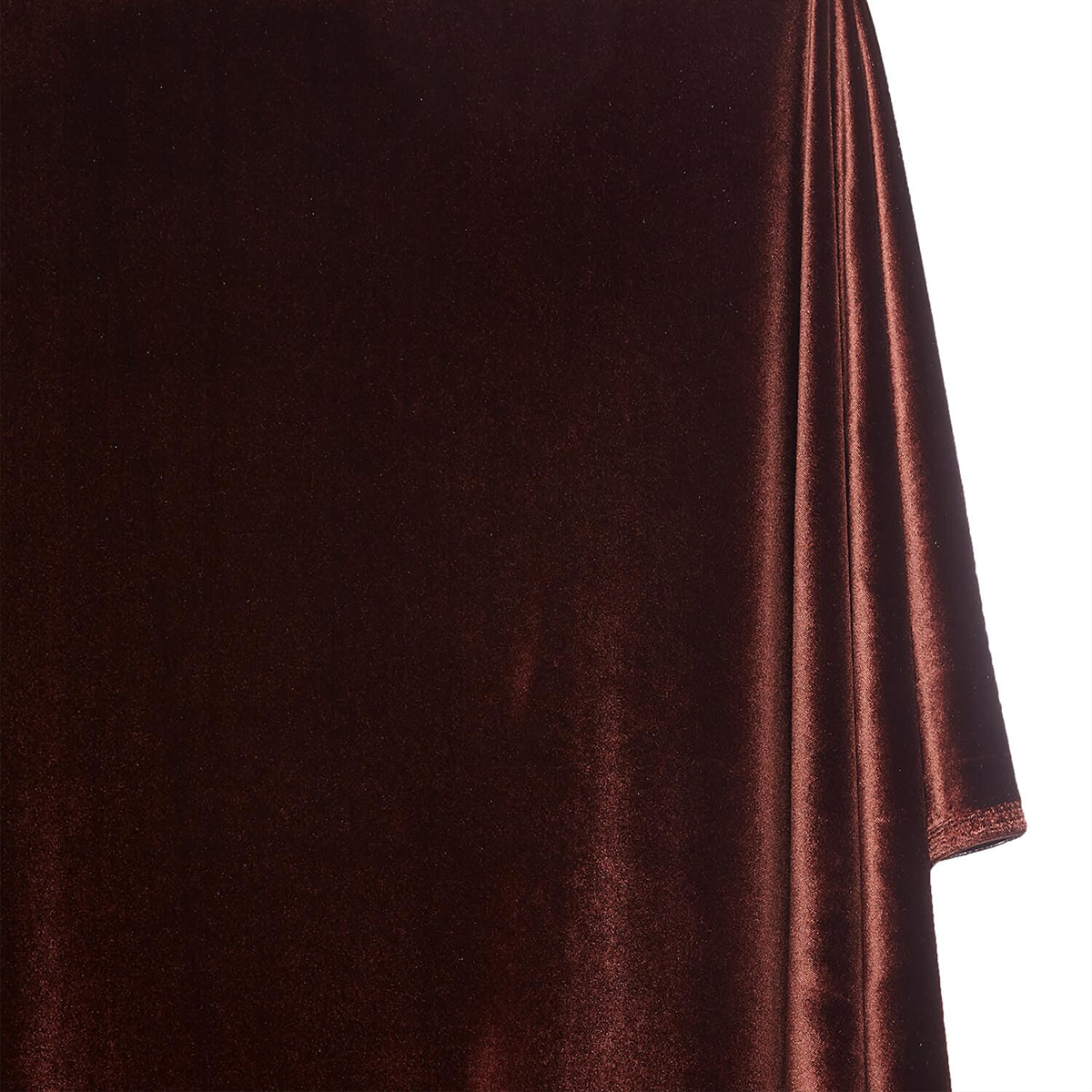 Espresso Brown Glow—Stretch Velvet Fabric—— 90% Polyester, 10% Spandex— 60/61 Inches—20% Vertical