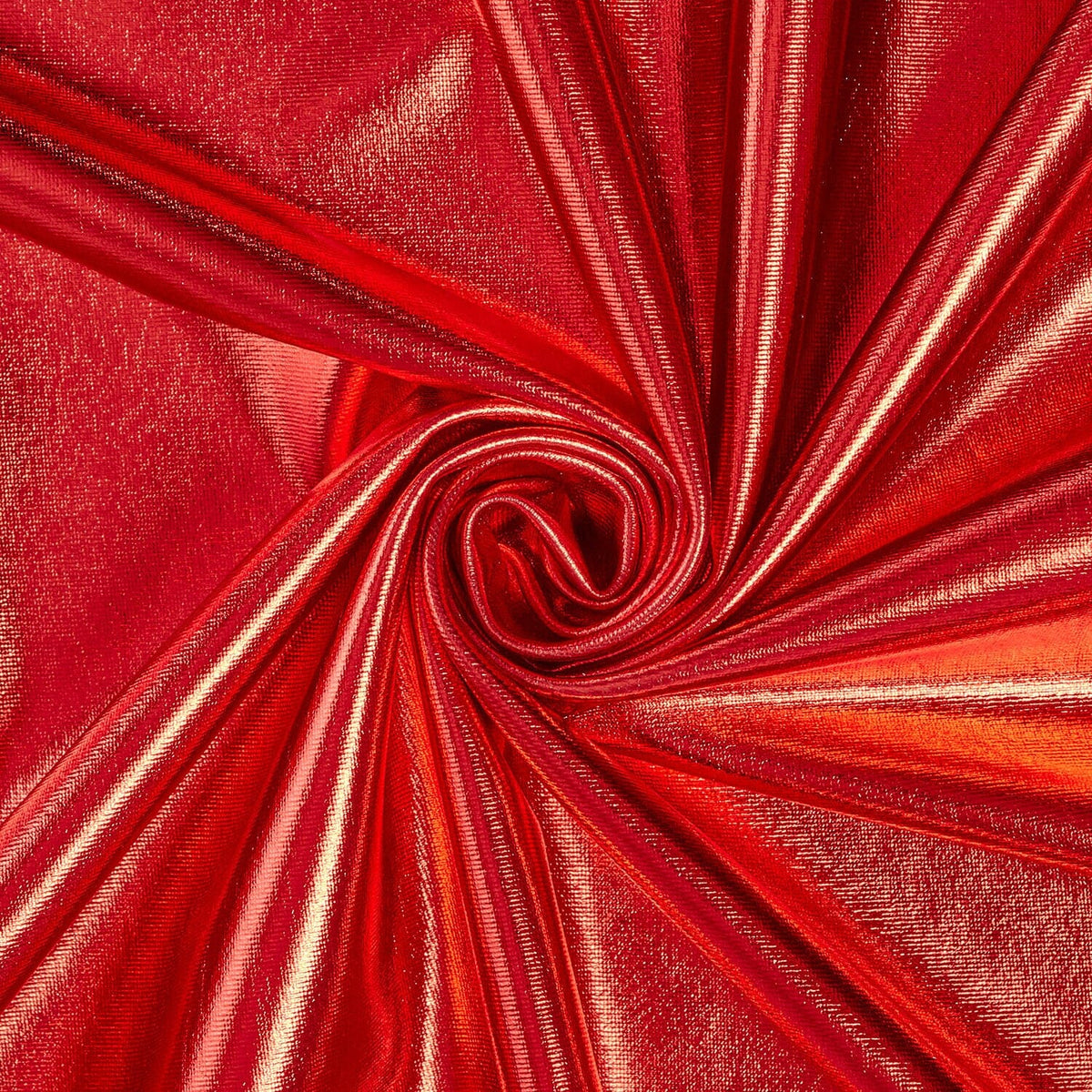 Metallic Red—Stretch Lamé on Interlock Knit Material—95% Polyester and 5% Spandex—57/58 Inches Wide— Sold by the Yard