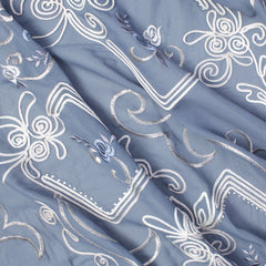 Corded Floral Embroidery—Georgette Grey Material—High-Quality Polyester Blend—Sold by The Yard—54" Inches Wide