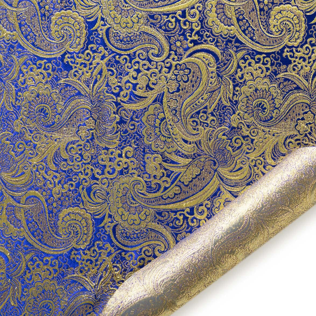 Royal Blue Gold—Paisley Brocade Fabric—58|60"Inche Wide—Available by the Yard—Nationwide Shipping