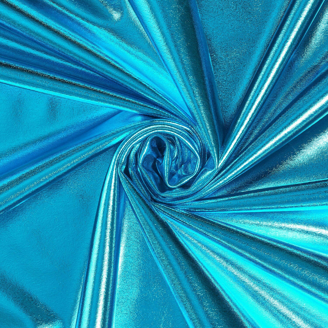 TURQUOISE STRETCH FOIL LAME ON INTERLOCK KNIT MATERIAL