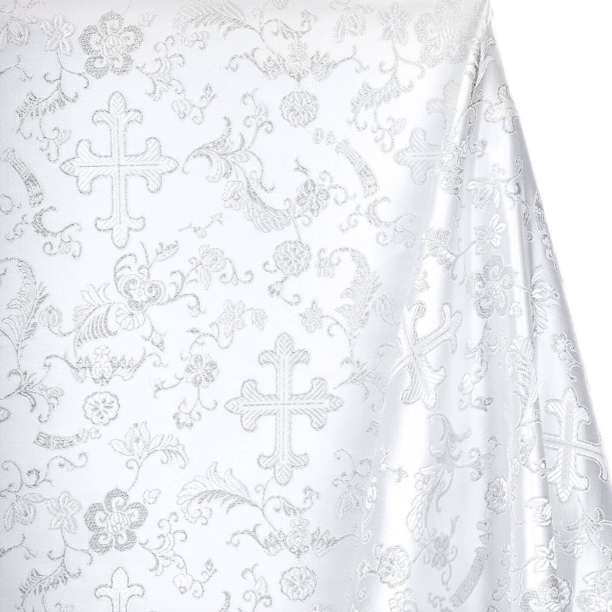 Polyester Blend Fabric-White Silver Color–Brocade by the Yard