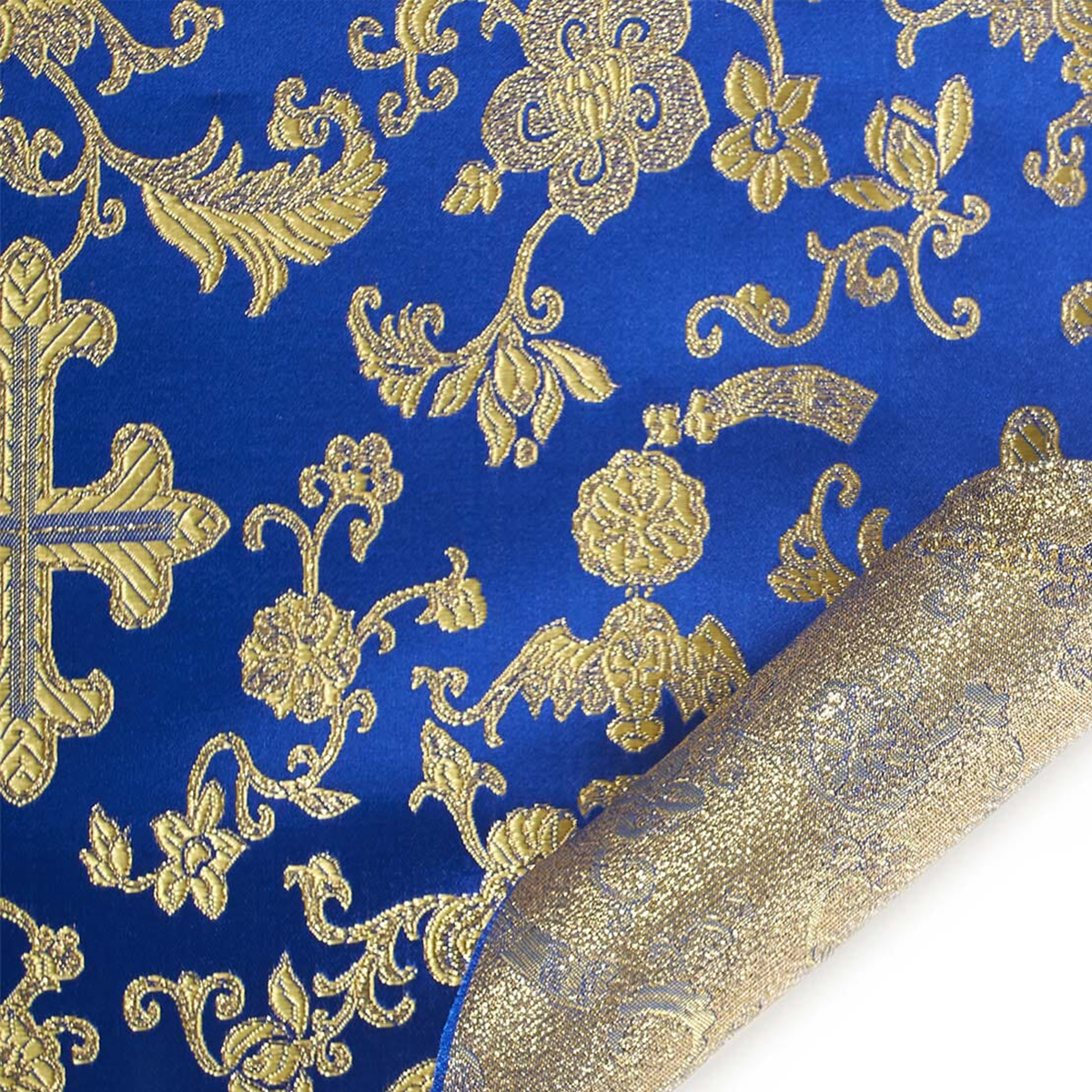Royal & Blue Gold Church Brocade Material-60 Inches Wide
