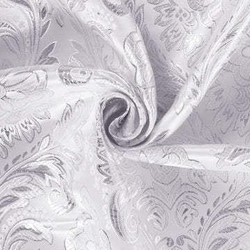 Quality White—Silver Floral Metallic Fabric— Premium Quality Multi-Purpose —Damask —Sold by the Yard