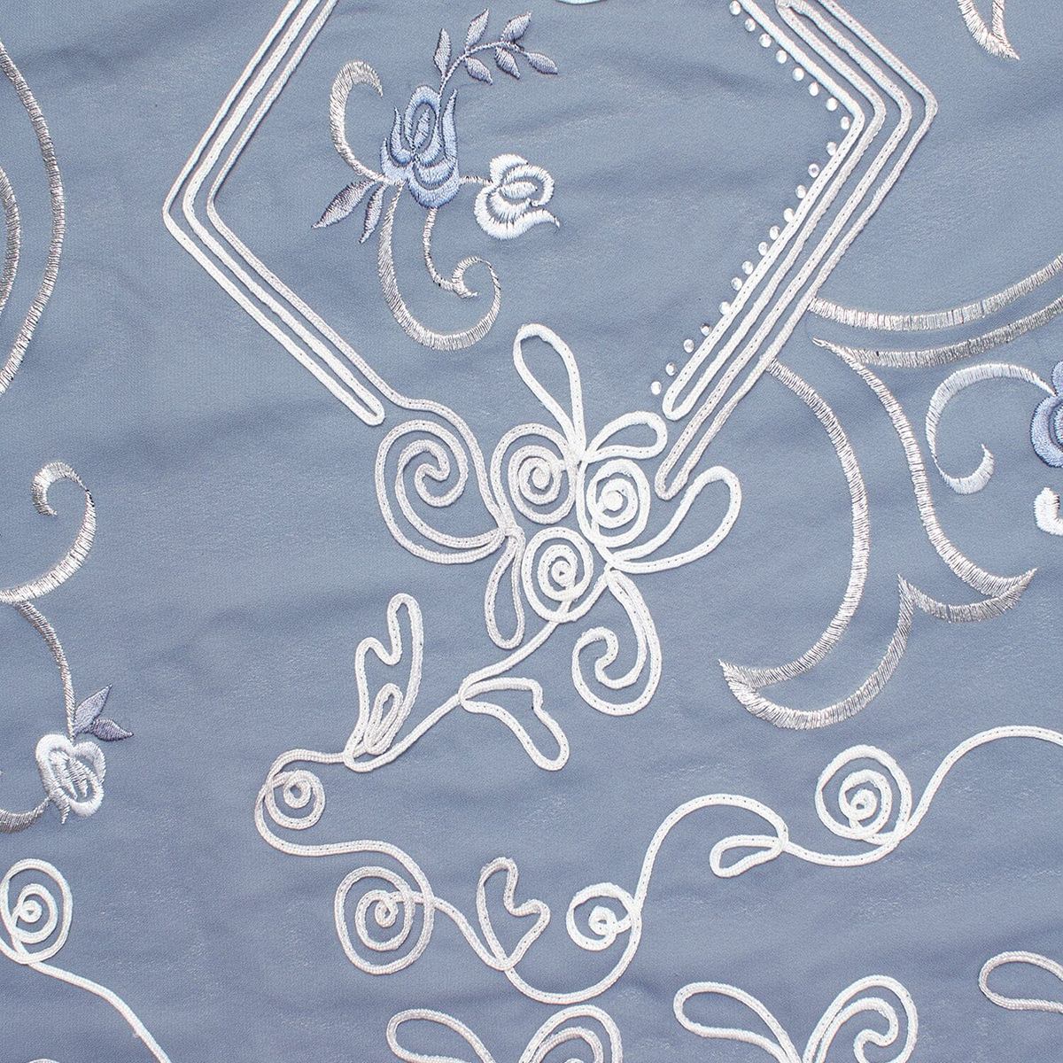 Corded Floral Embroidery—Georgette Grey Material—High-Quality Polyester Blend—Sold by The Yard—54" Inches Wide