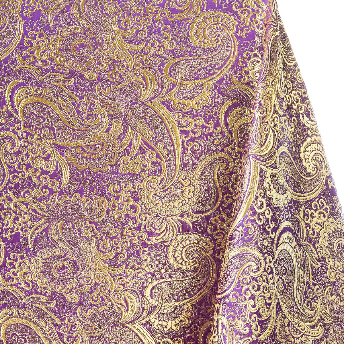 Clarke Paisley Brocade Fabric—Purple and Gold—Polyester Blend—58|60 Inches Wide—Available by the Yard—Nationwide Shipping