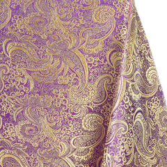 Clarke Paisley Brocade Fabric—Purple and Gold—Polyester Blend—58|60 Inches Wide—Available by the Yard—Nationwide Shipping