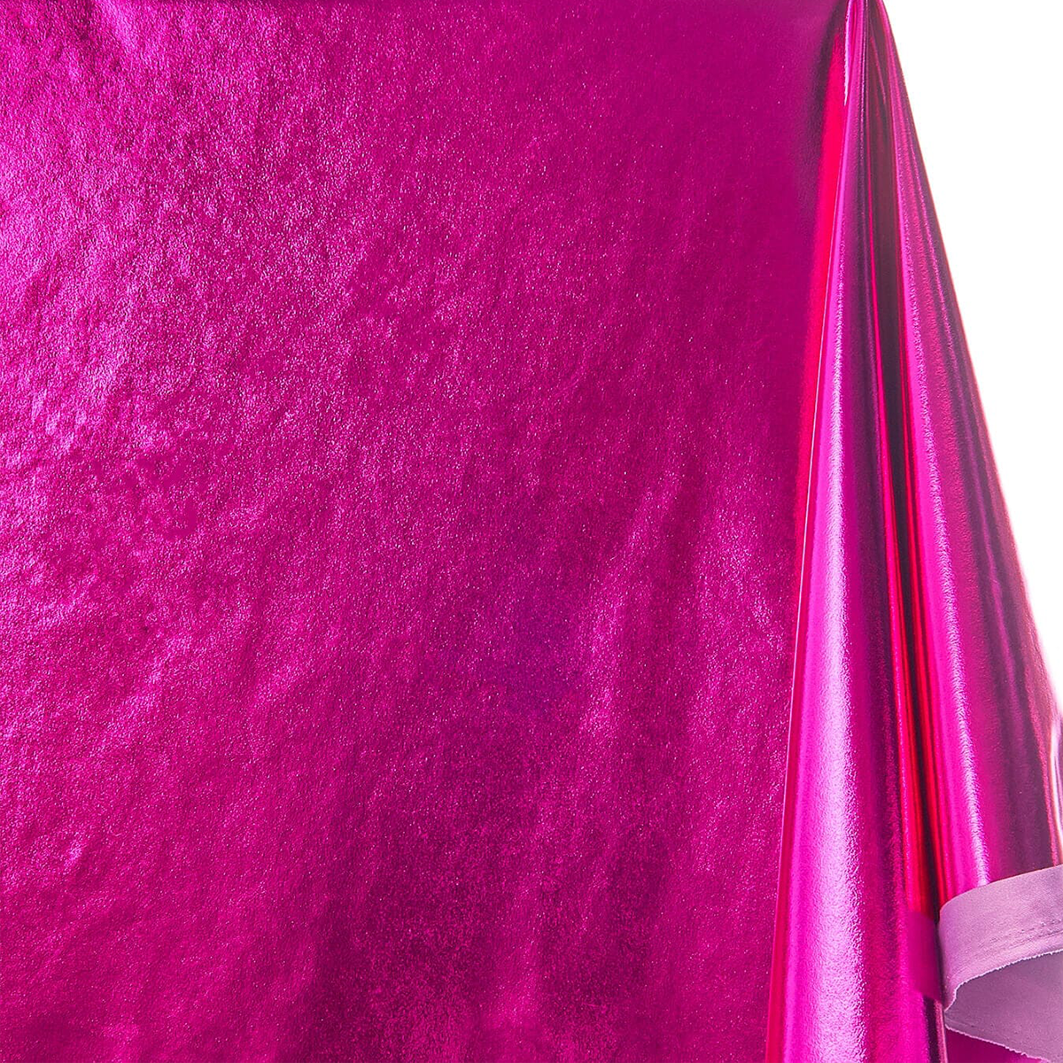 Composition: 95% Polyester, 5% Spandex Material—Fuchsia Color—Stretch Tissue Lamé Knit — 58 Inches Wide— Sold by the Yard.