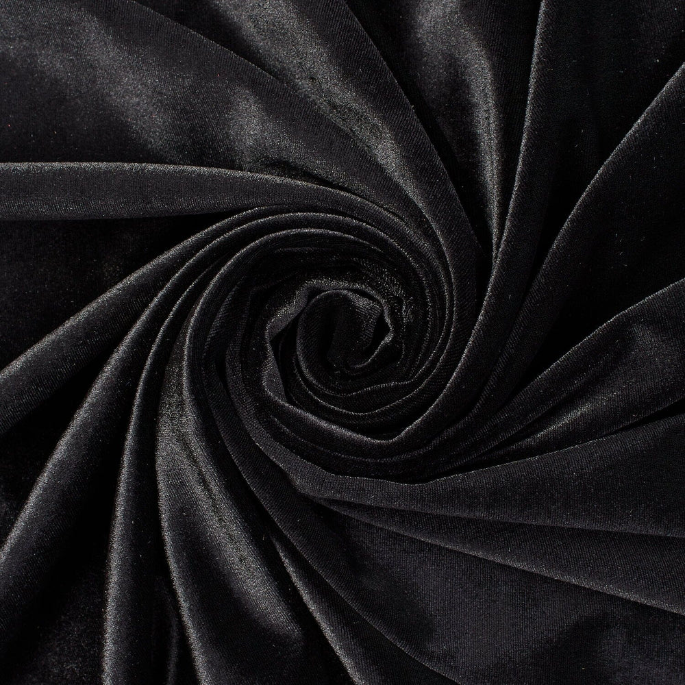 Close-up of black velvet fabric in a swirl pattern| Sold by Beautiful Windows Elgin