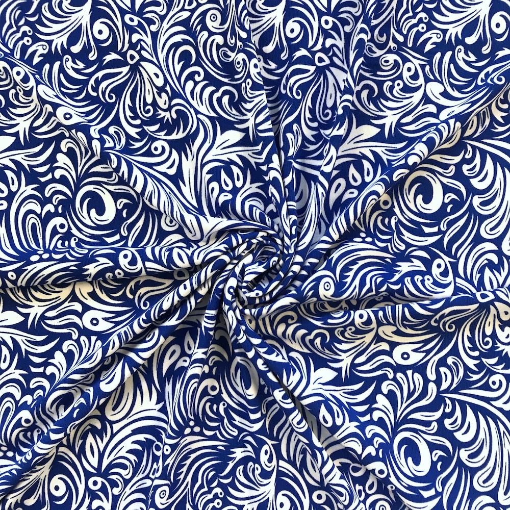 Ella Royal Blue Printed—90%-Polyester 10% Spandex Fabric—Available by the Yard—Nationwide Shipping