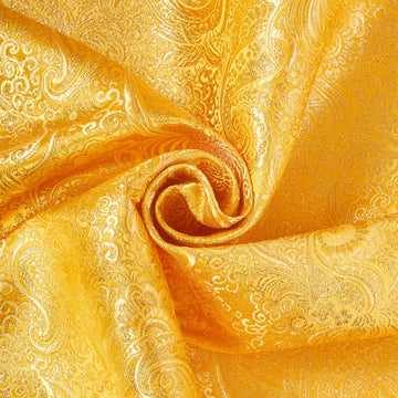 Riverside Woven Plain —Gold Hue—Paisley Brocade Fabric—58|60"Inche Wide—Sold-By-The-Yard—180gsm