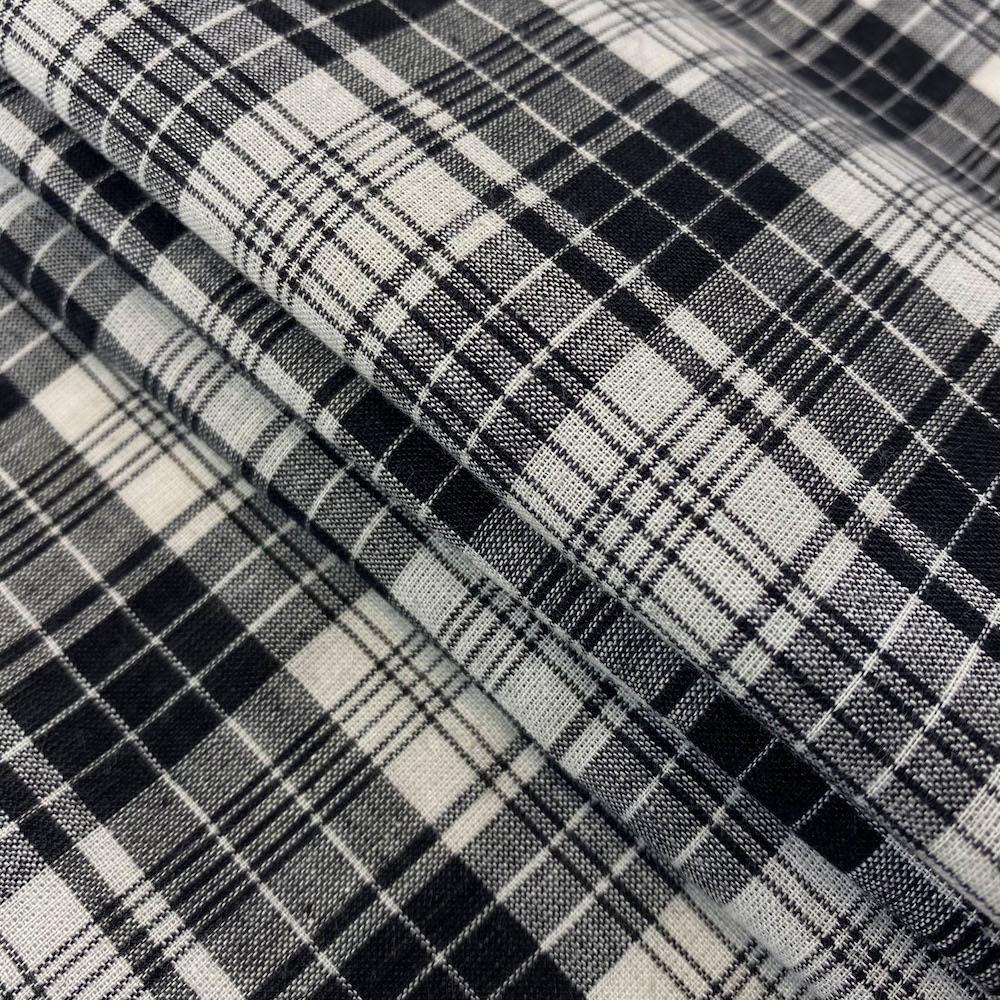 BLACK & WHITE MADRAS PLAID MATERIAL- 100% COTTON