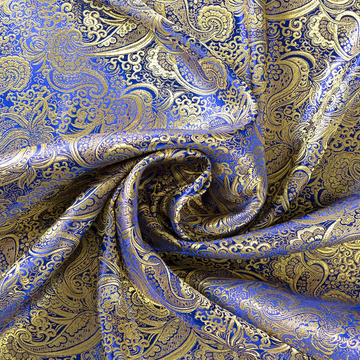 Royal Blue Gold—Paisley Brocade Fabric—58|60"Inche Wide—Sold-By-The-Yard—180gsm