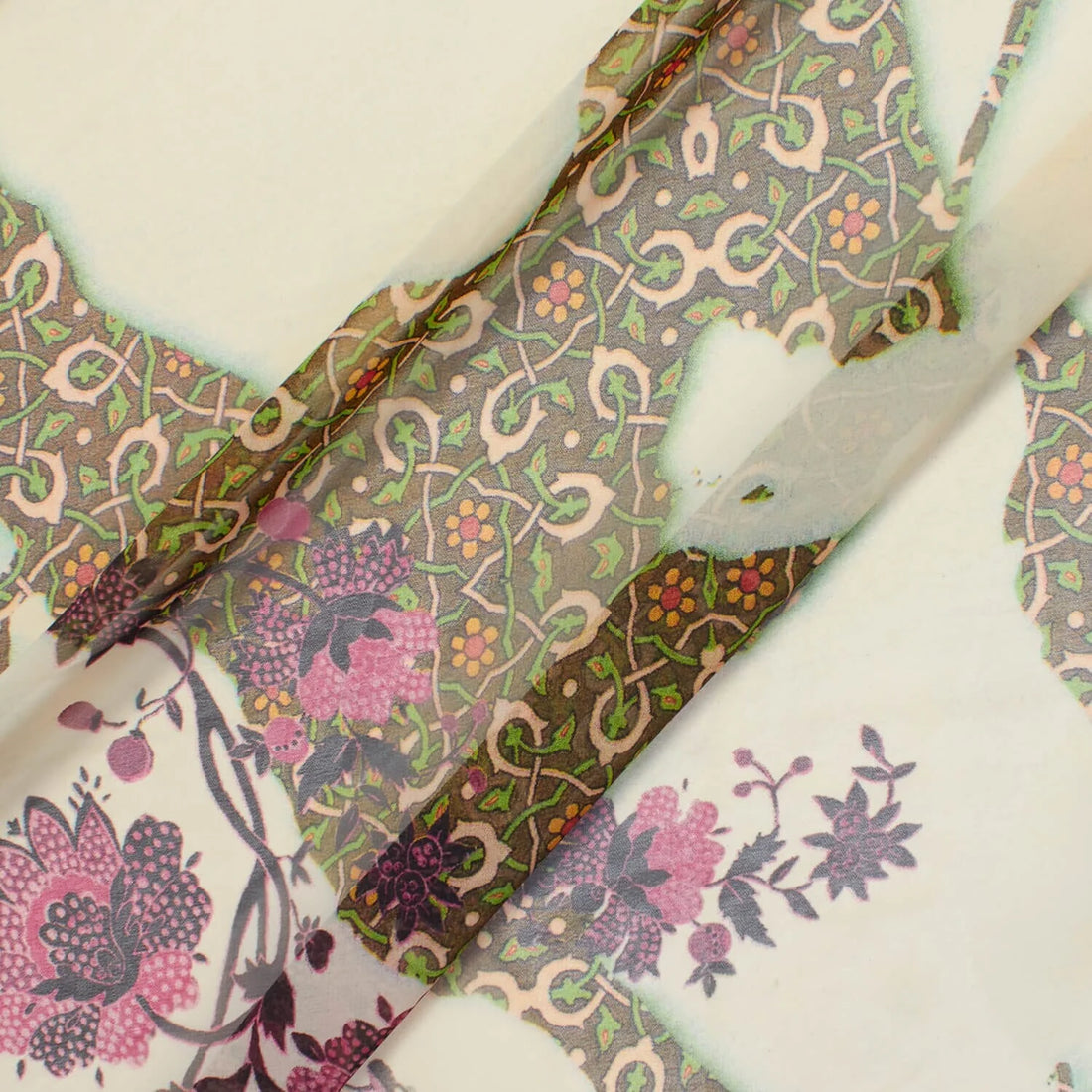 LATHAN PRINTED FLORAL VINE ON CHIFFON MATERIAL
