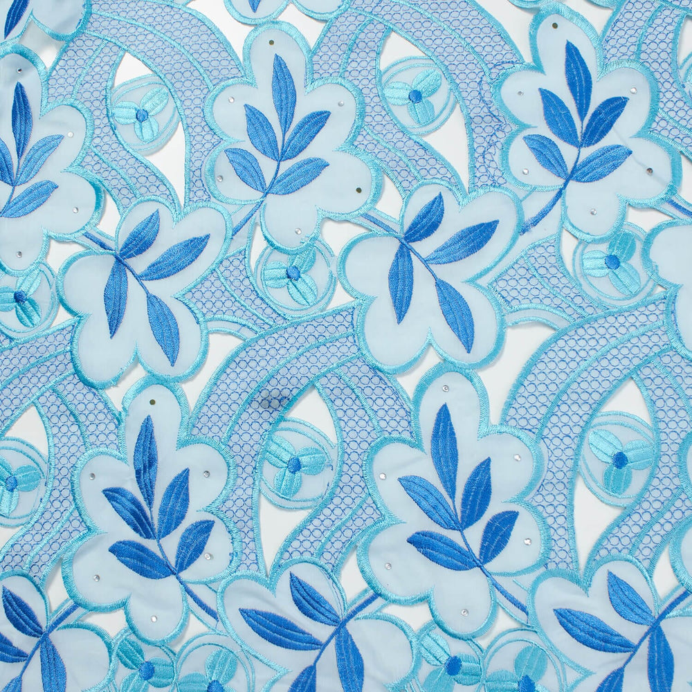 multi purpose blue voile lace fabric sold by Beautiful Windows Elgin