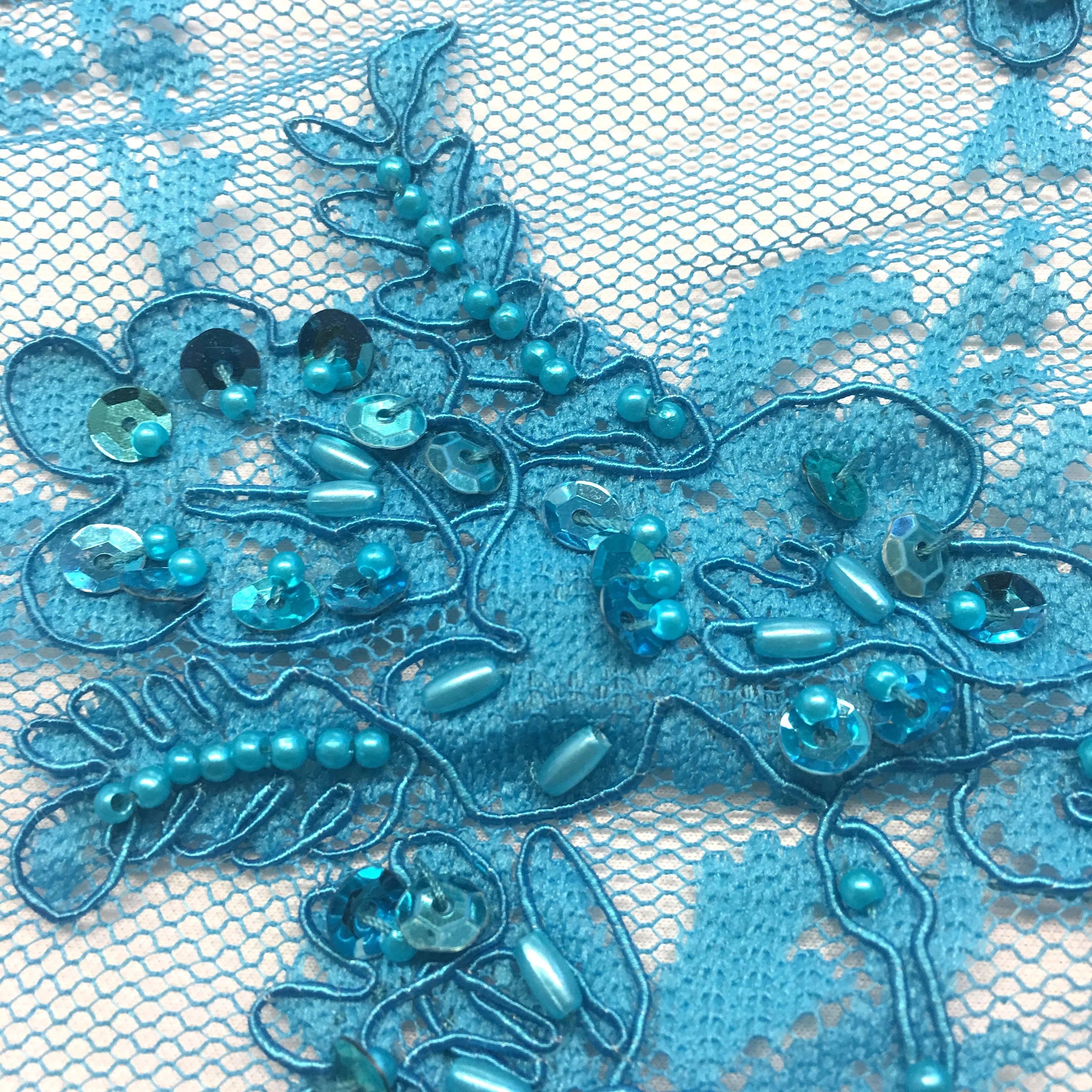 French Queen Turquoise Fabric—High-Quality Material—Sold by the Yard
