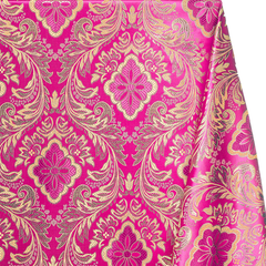 Metallic Brocade Damask Fabric |Fuchsia Gold Floral