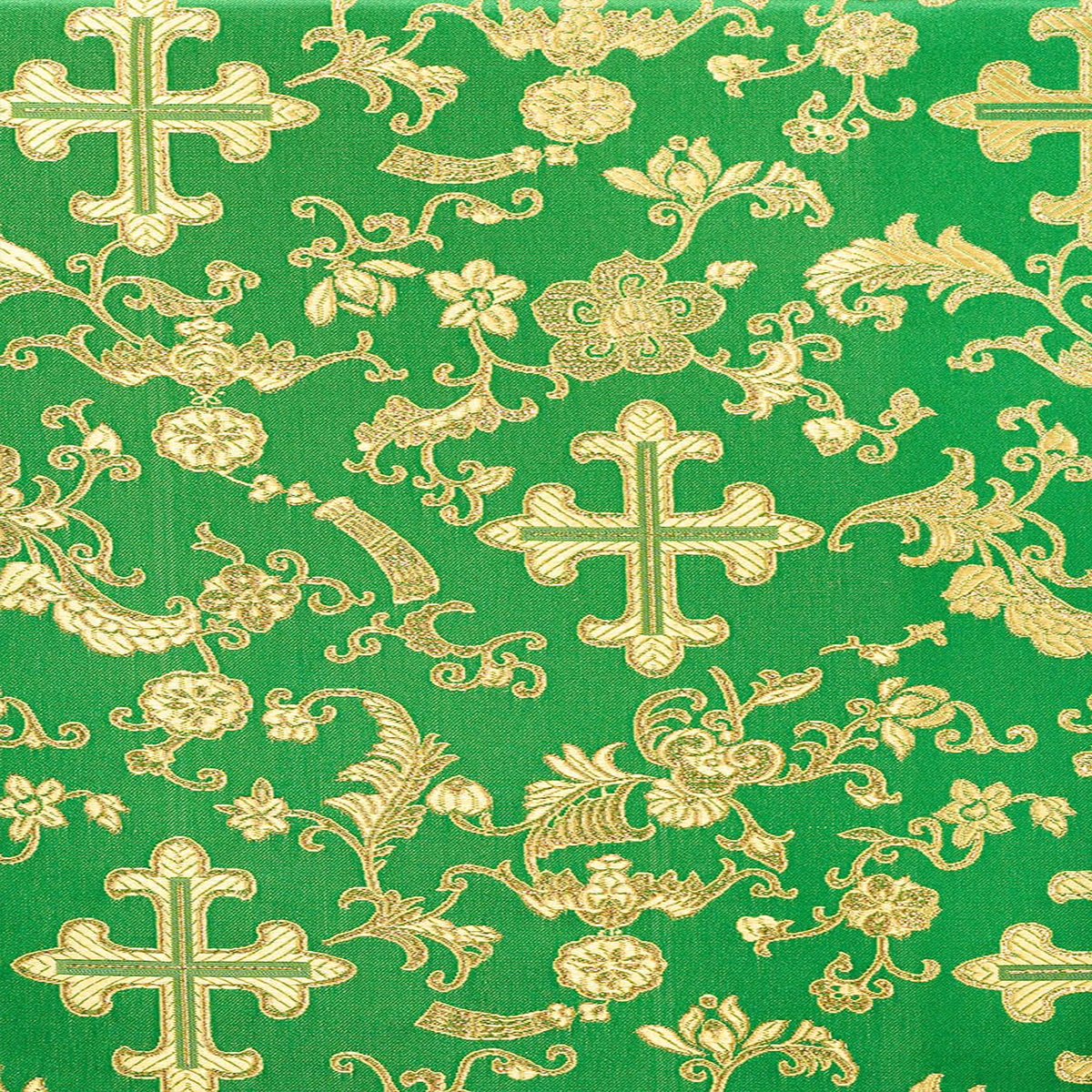 Exquisite Kelly Green / Gold Color Polyester Blend Brocade Fabric