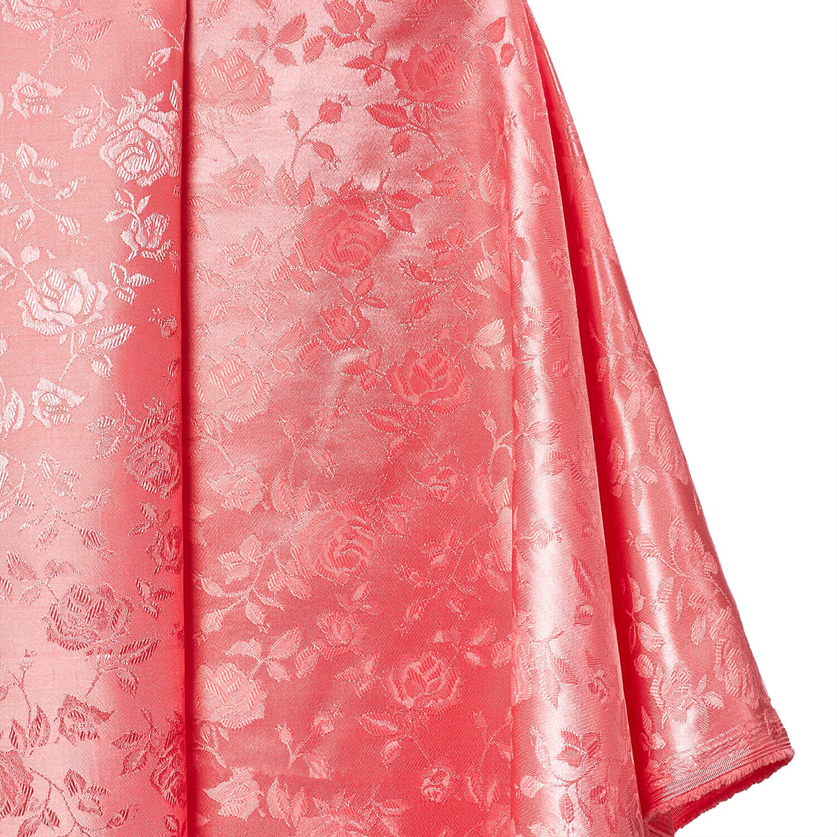 Pink fabric with floral pattern on a white background
