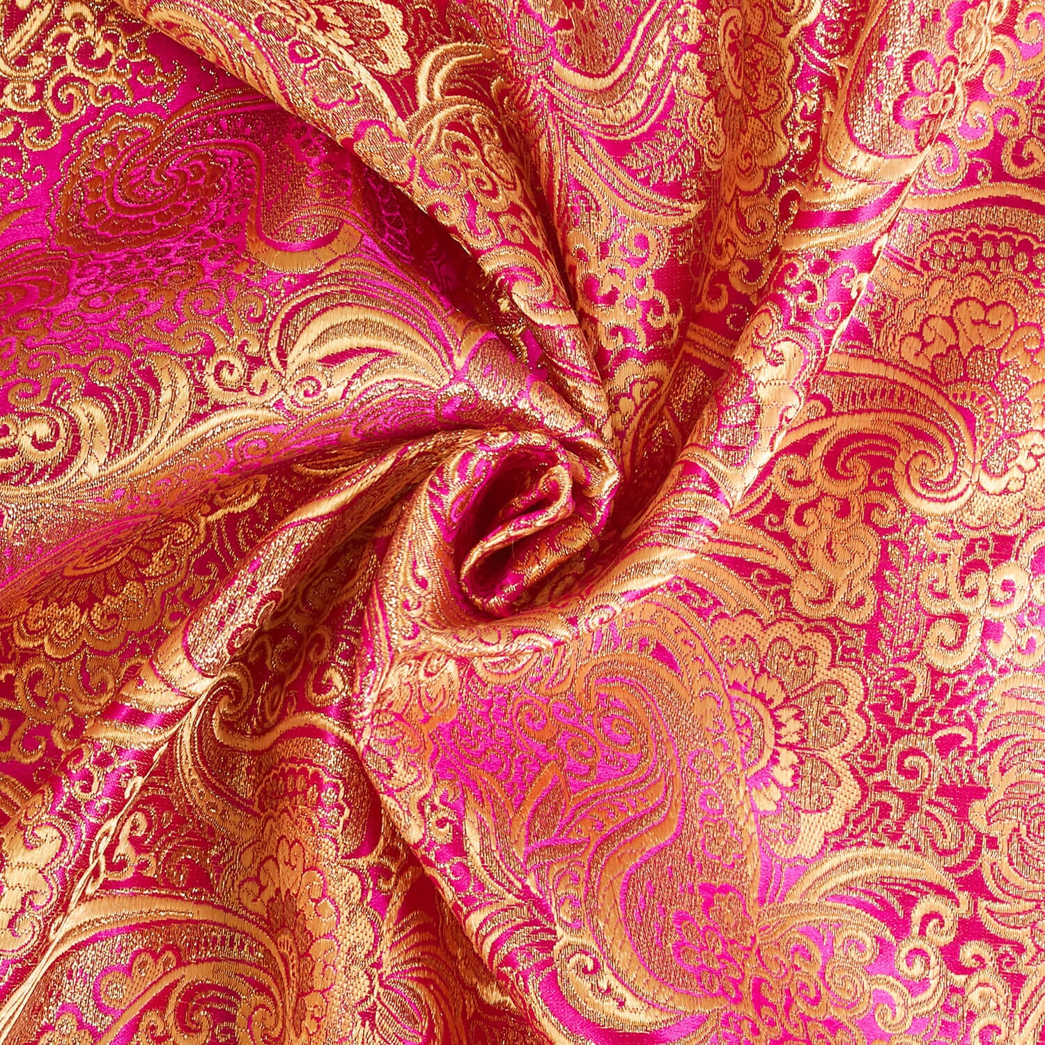 Fuchsia & Gold Paisley Brocade Fabric