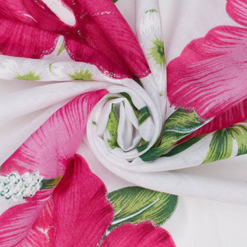 Hibiscus Floral Printed Glitter Voile Material-for Dressmaking-59" Inches Wide/Sold By The Yard