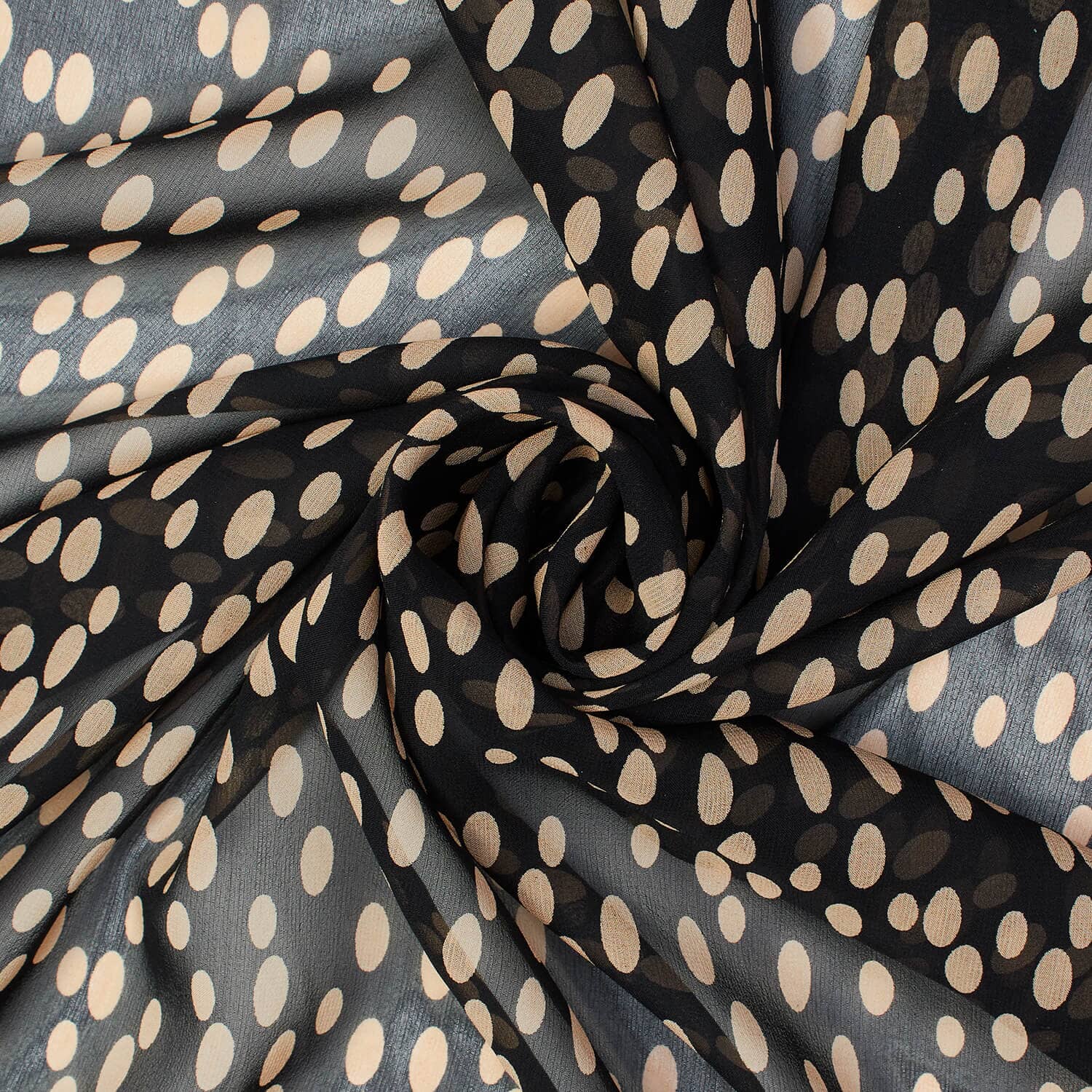 Spotted Printed Silk Chiffon—Multi Color Black Color—Sold By The Yard—Width 60/61 Inches—Available for Nationwide Shipping