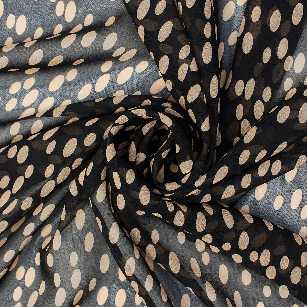 Spotted Printed Silk Chiffon—Multi Color Black Color—Sold By The Yard—Width 60/61 Inches—Available for Nationwide Shipping