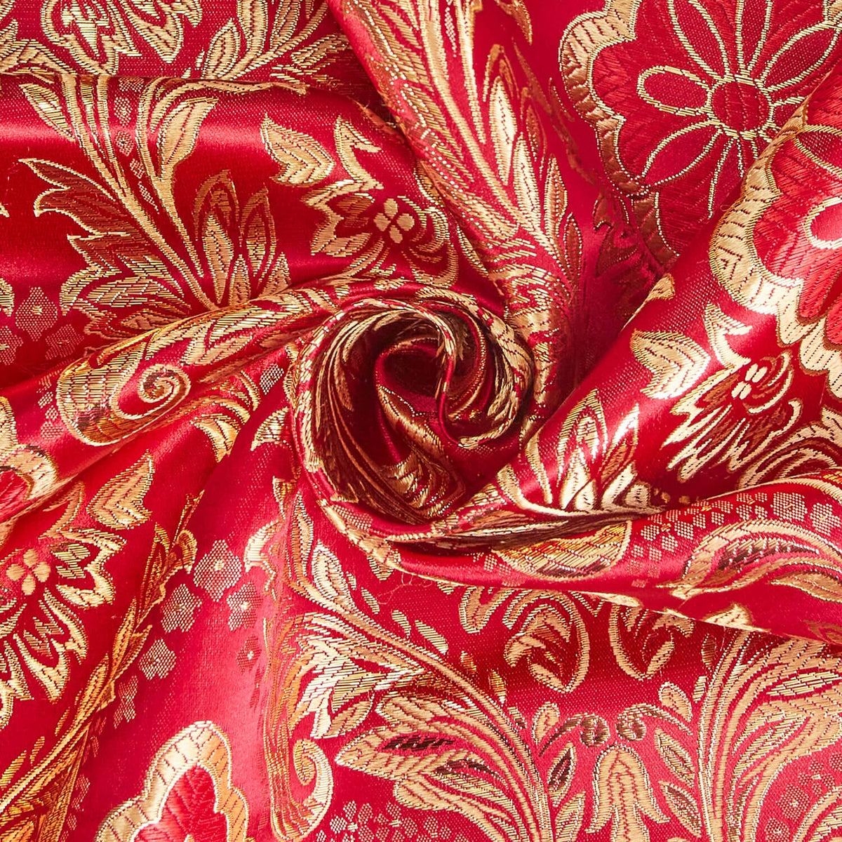 Damask Burgundy Gold Floral Brocade Fabric—Sold by the Yard