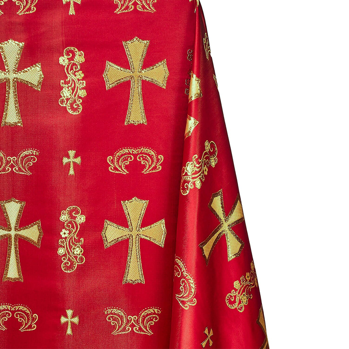 Ecclesiastical Religious—Robe Fabric—Burgundy  Gold—Cross Brocade—58"Inche Wide —Availableby the Yard— Nationwide Shipping