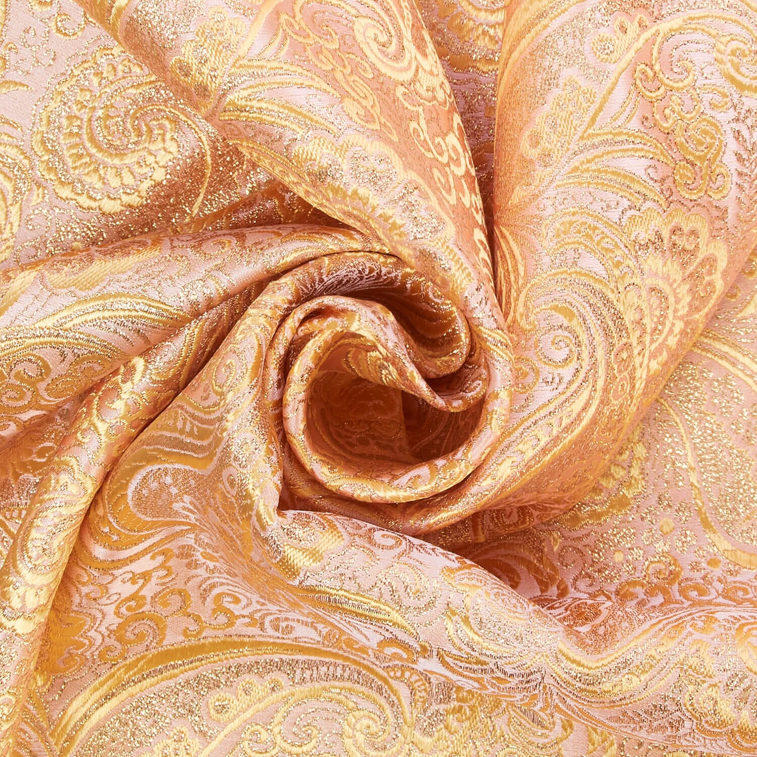 Luxury Fabric—Paisley Brocade—Peach|Gold—58|60-Inches Wide—Sold-by-the-Yard—Nationwide Shipping