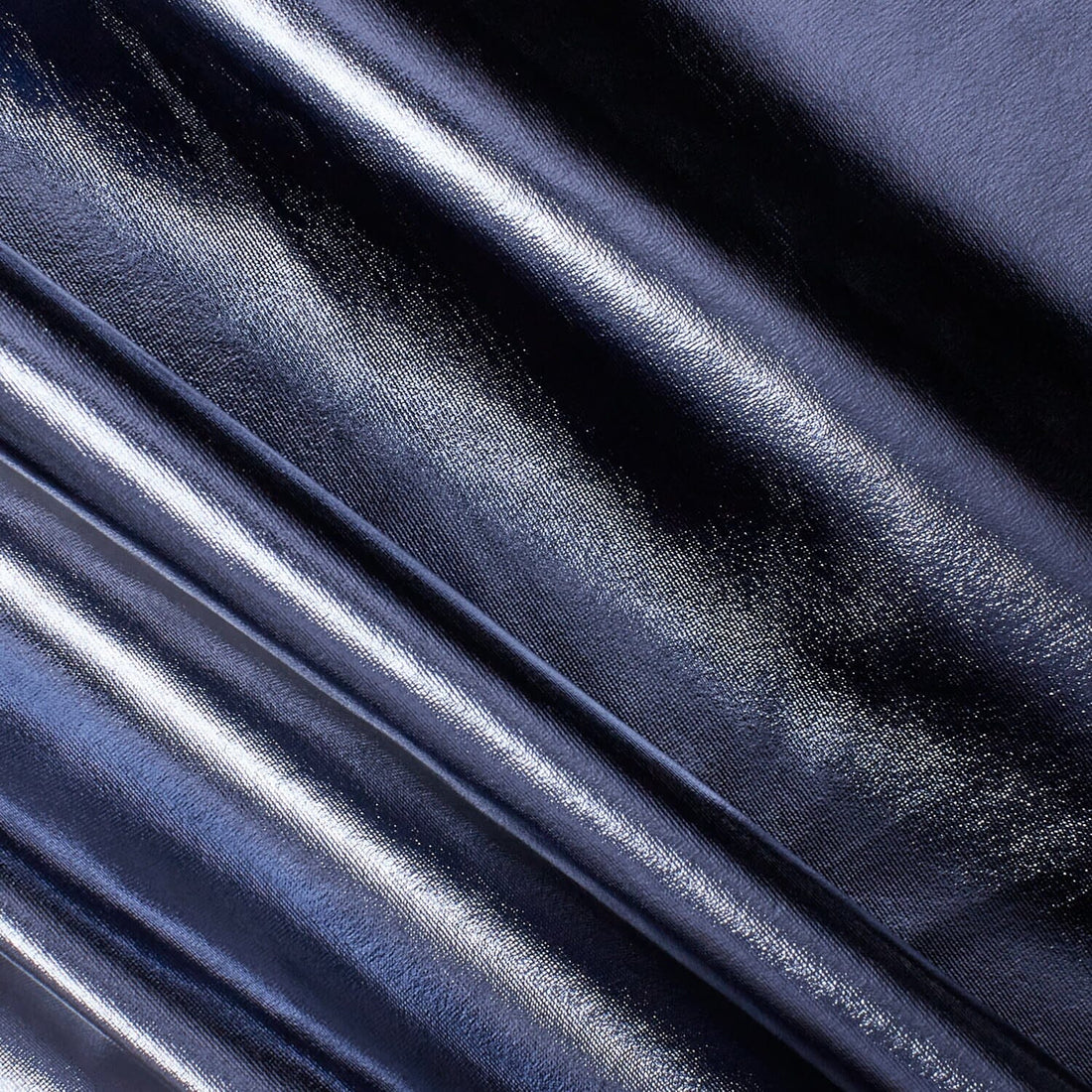 NAVY BLUE STRETCH FOIL LAME ON INTERLOCK KNIT MATERIAL