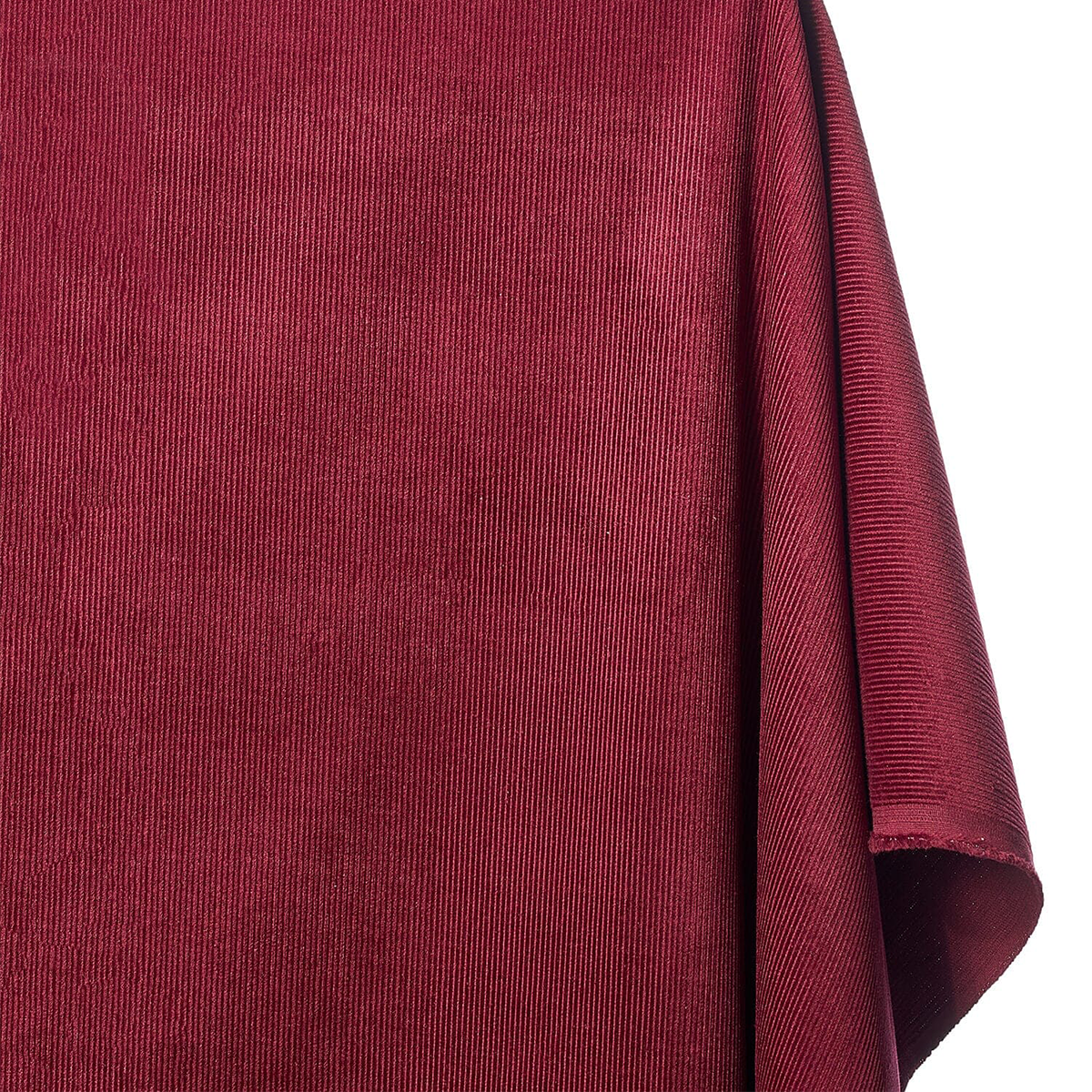 Close-up of a maroon fabric with a textured pattern on a white background
