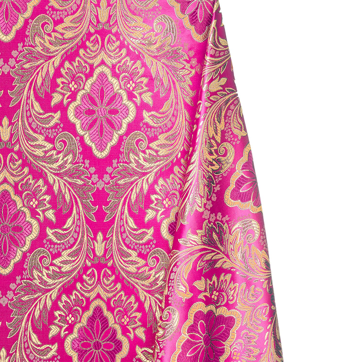 Fuchsia Gold Floral Metallic Brocade Fabric – Elegant Damask