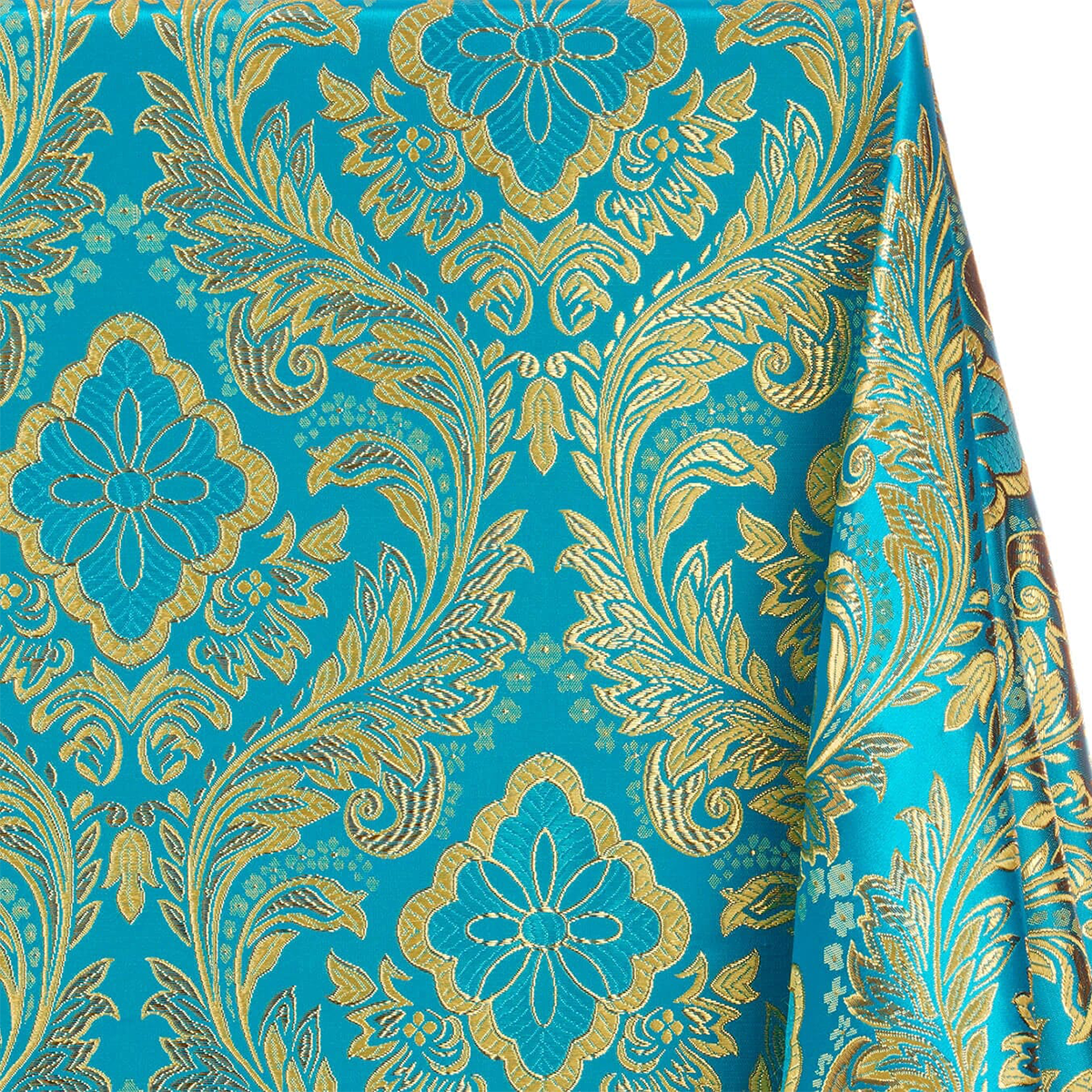 Salisbury—Brocade Metallic Fabric—Turquoise & Gold—58"Inche Wide—Multi-Purpose —Damask —Sold by the Yard