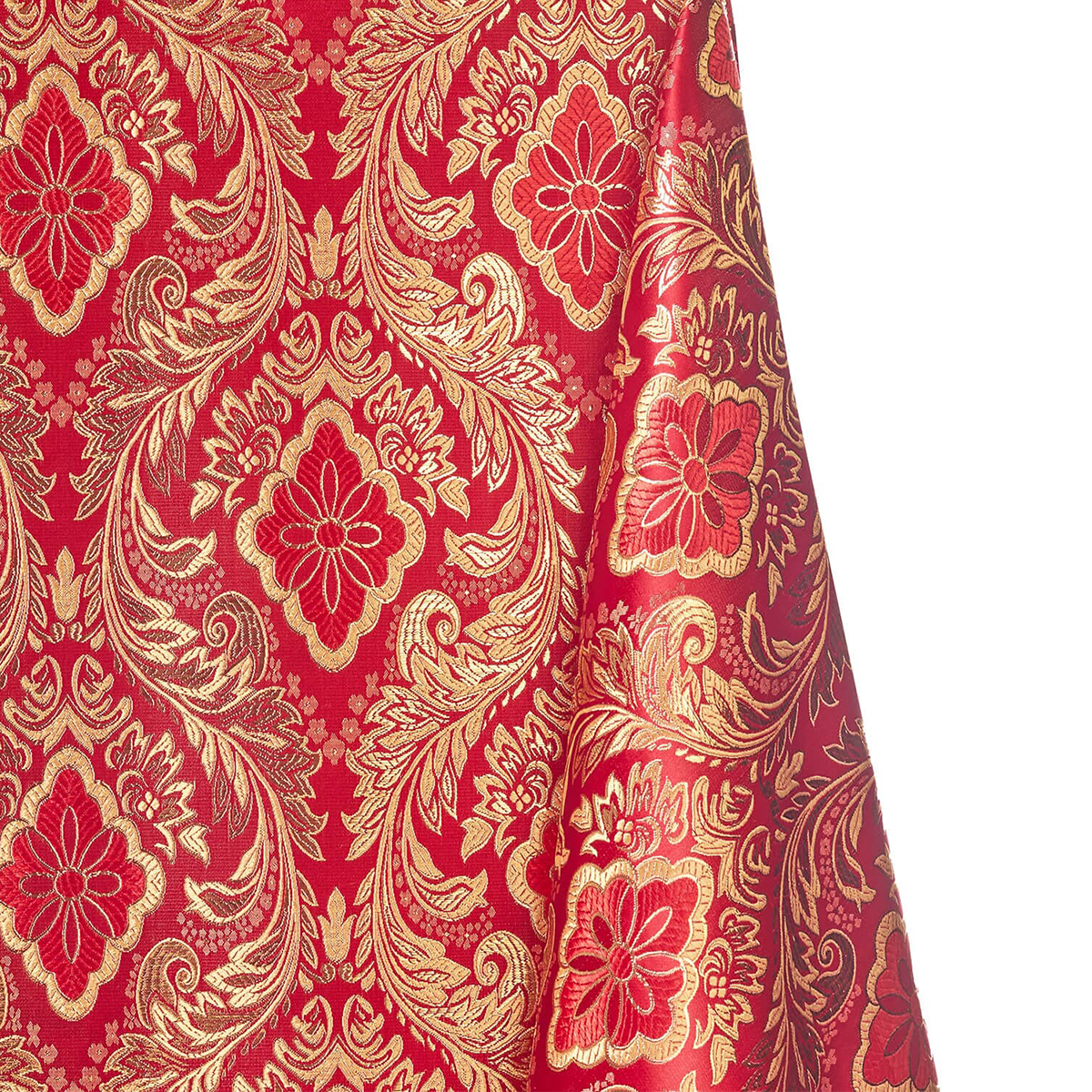 Damask Burgundy Gold Floral Brocade Fabric—Sold by the Yard