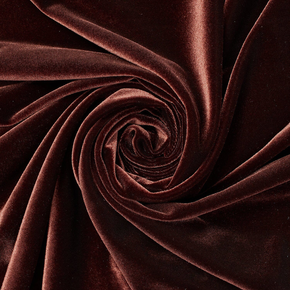 Espresso Brown Glow—Stretch Velvet Fabric—— 90% Polyester, 10% Spandex— 60/61 Inches—20% Vertical