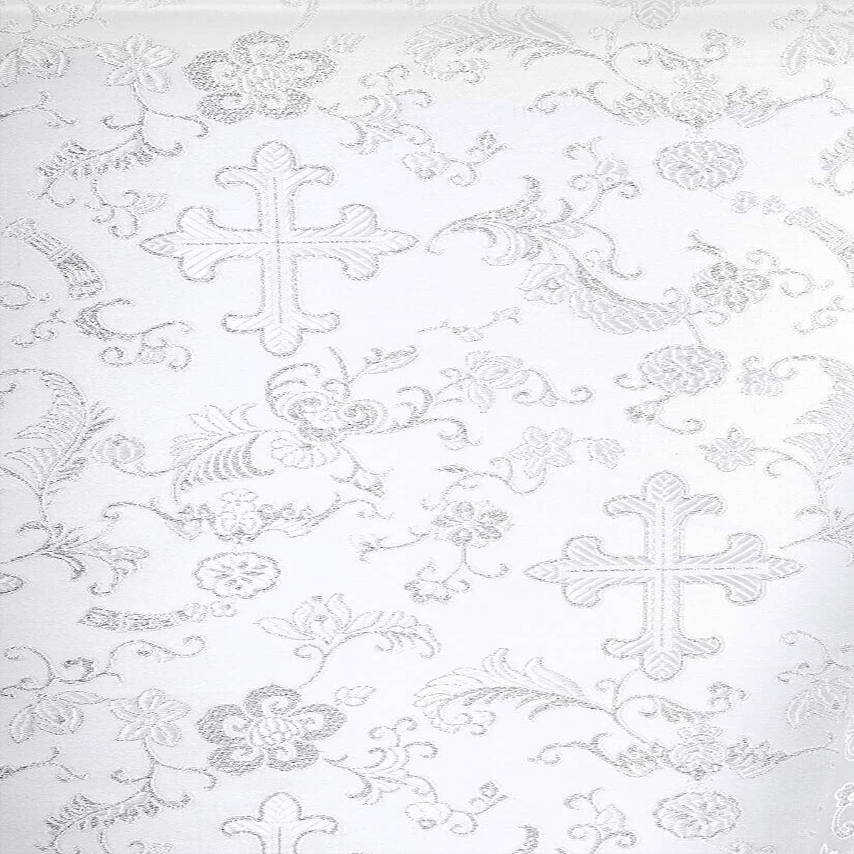 Polyester Blend Fabric-White Silver Color–Brocade by the Yard