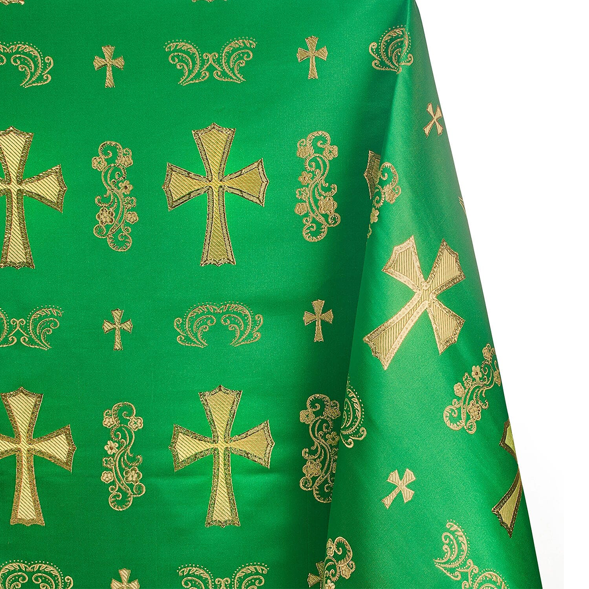 Kelly Green & Gold Pastoral Brocade Fabric – Premium Quality Material