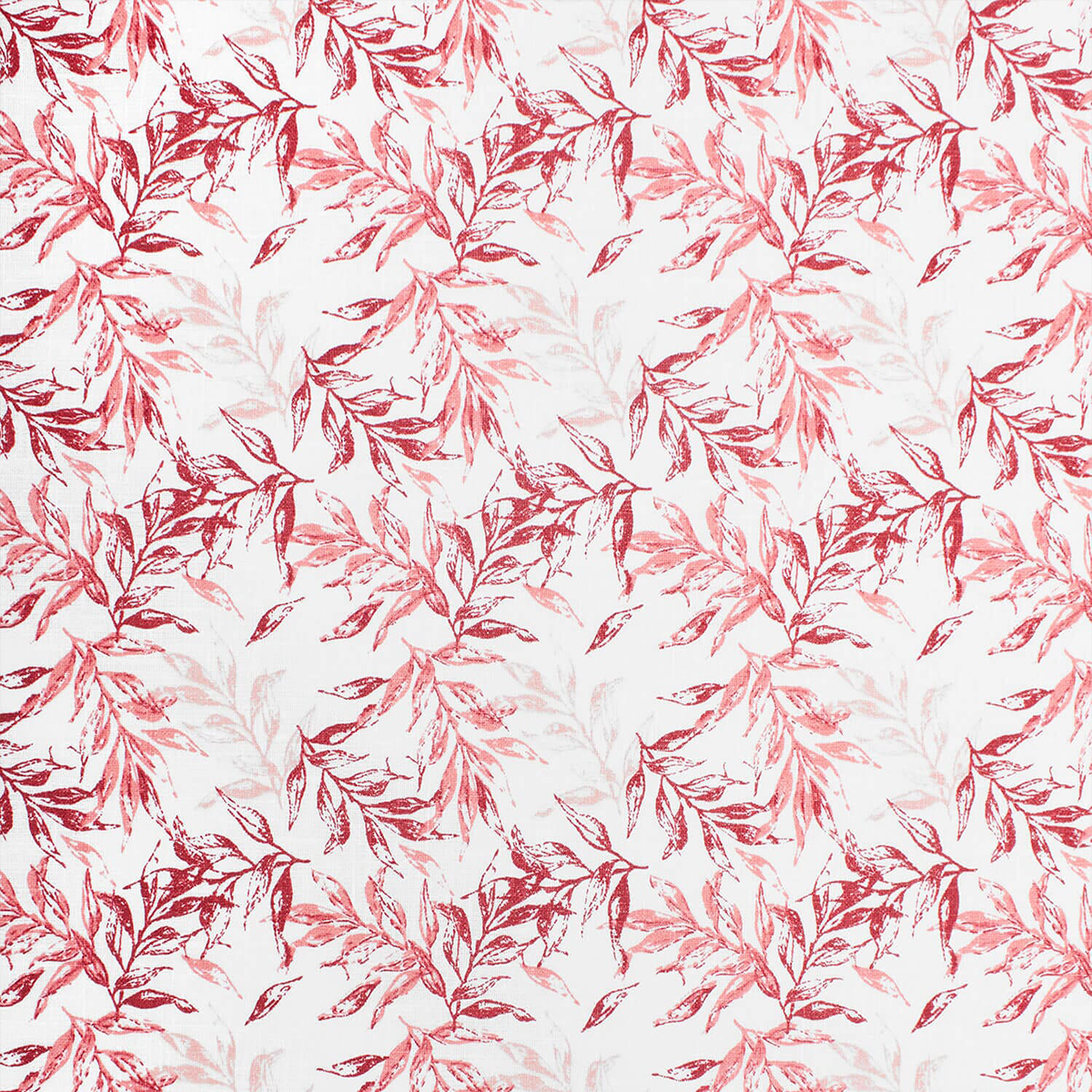BIANCHERI-WHITE-RED PEBBLE BAY LEAF PRINT LINEN-LOOK FABRIC