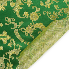 Exquisite Kelly Green / Gold Color Polyester Blend Brocade Fabric