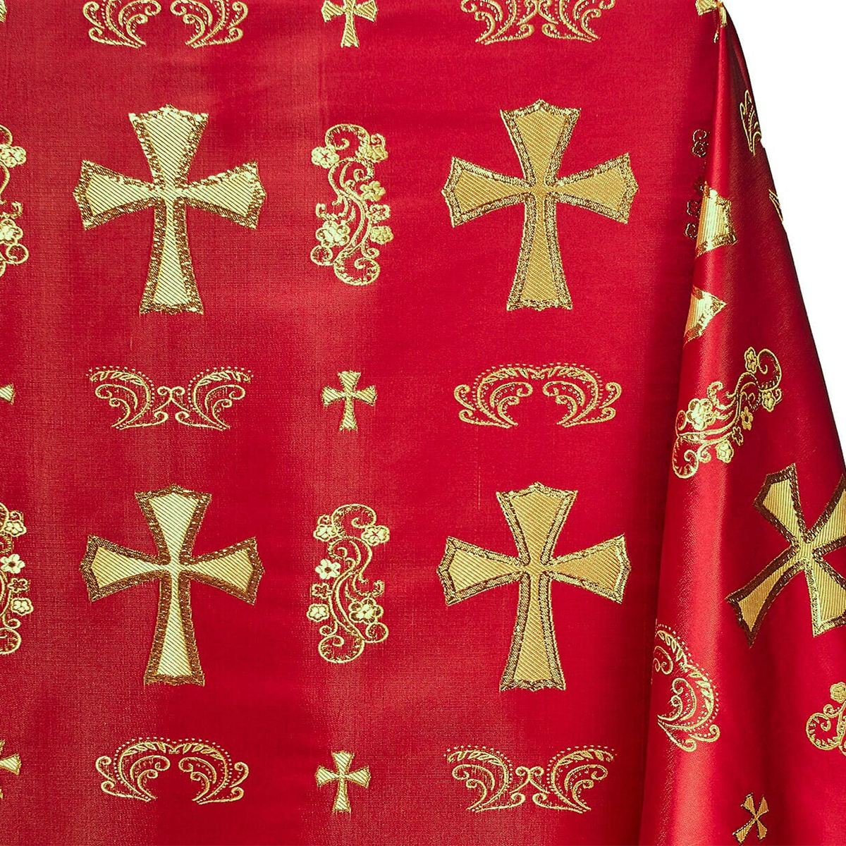 Ecclesiastical Religious—Robe Fabric—Burgundy  Gold—Cross Brocade—58"Inche Wide —Availableby the Yard— Nationwide Shipping