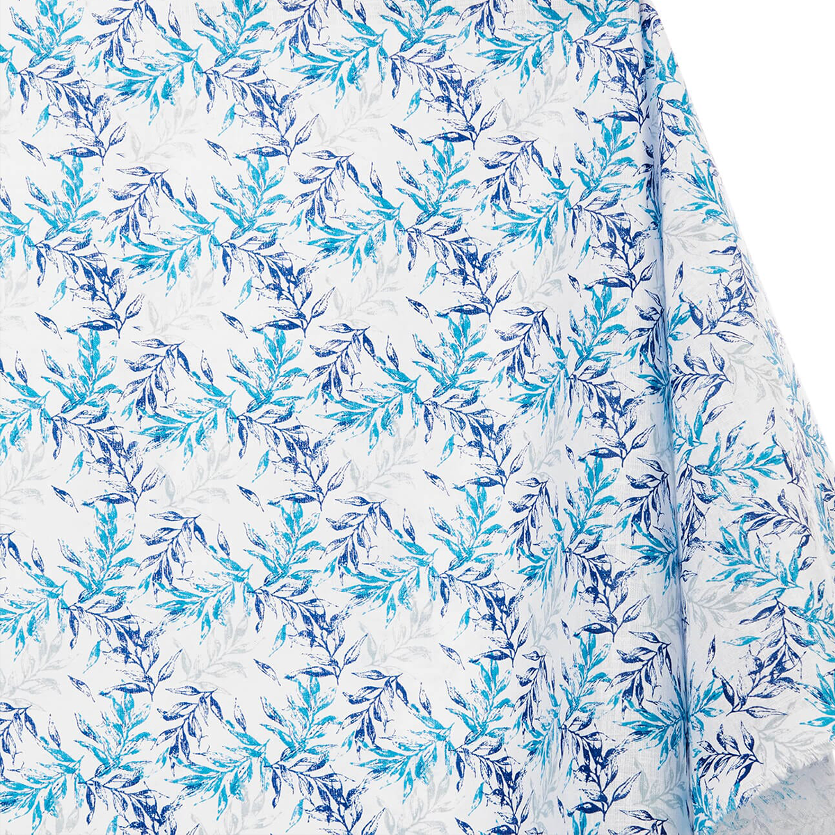 Bay Leaf Print—White-And-Blue—Apparel Fabric —Durable—70% Polyester 30% Cotton—(58/59 Inch) Wide—Available by the Yard—Nationwide Shipping